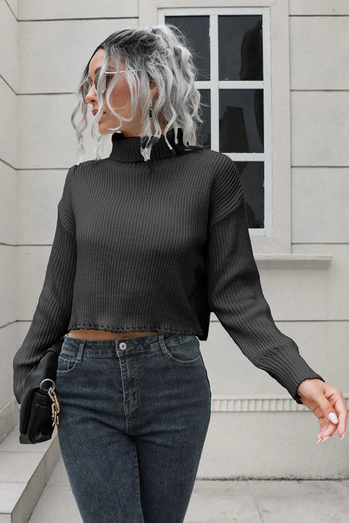 'Anouk' Turtleneck Cropped Sweater - Celes Fashion